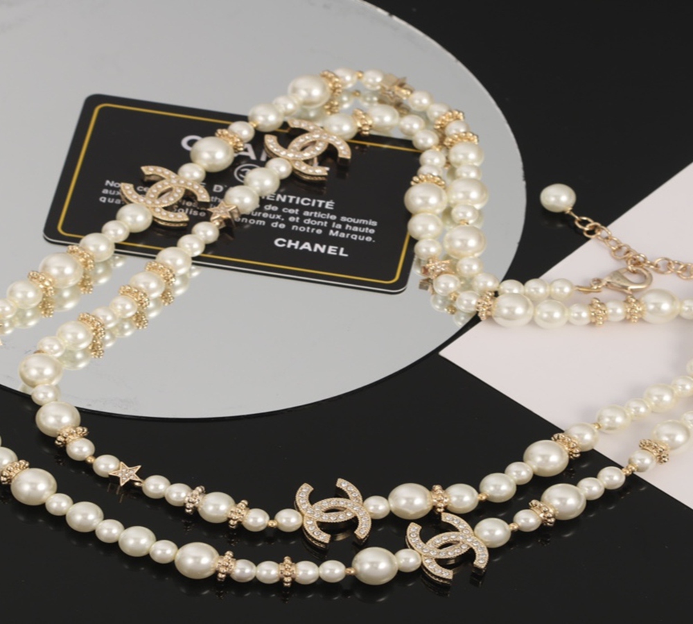 CHANEL Double Layer Pearl Long Necklace with CC Logo - Picture 2 of 9
